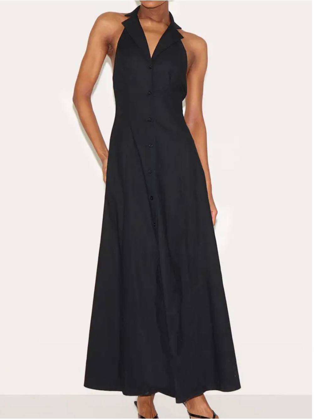 PrettyLittleThing Black Halter Collar Button-Front Maxi Dress
